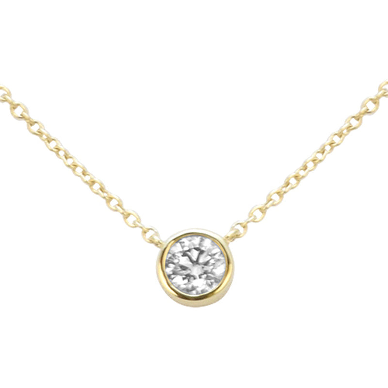 SPECIAL! .21ct G SI 14kt Yellow Gold Bezel Set Round Diamond Solitaire Pendant Necklace 16+2" Ext.