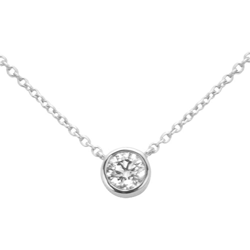 SPECIAL! .23ct G SI 14kt White Gold Bezel Set Round Diamond Solitaire Pendant Necklace 16+2" Ext.