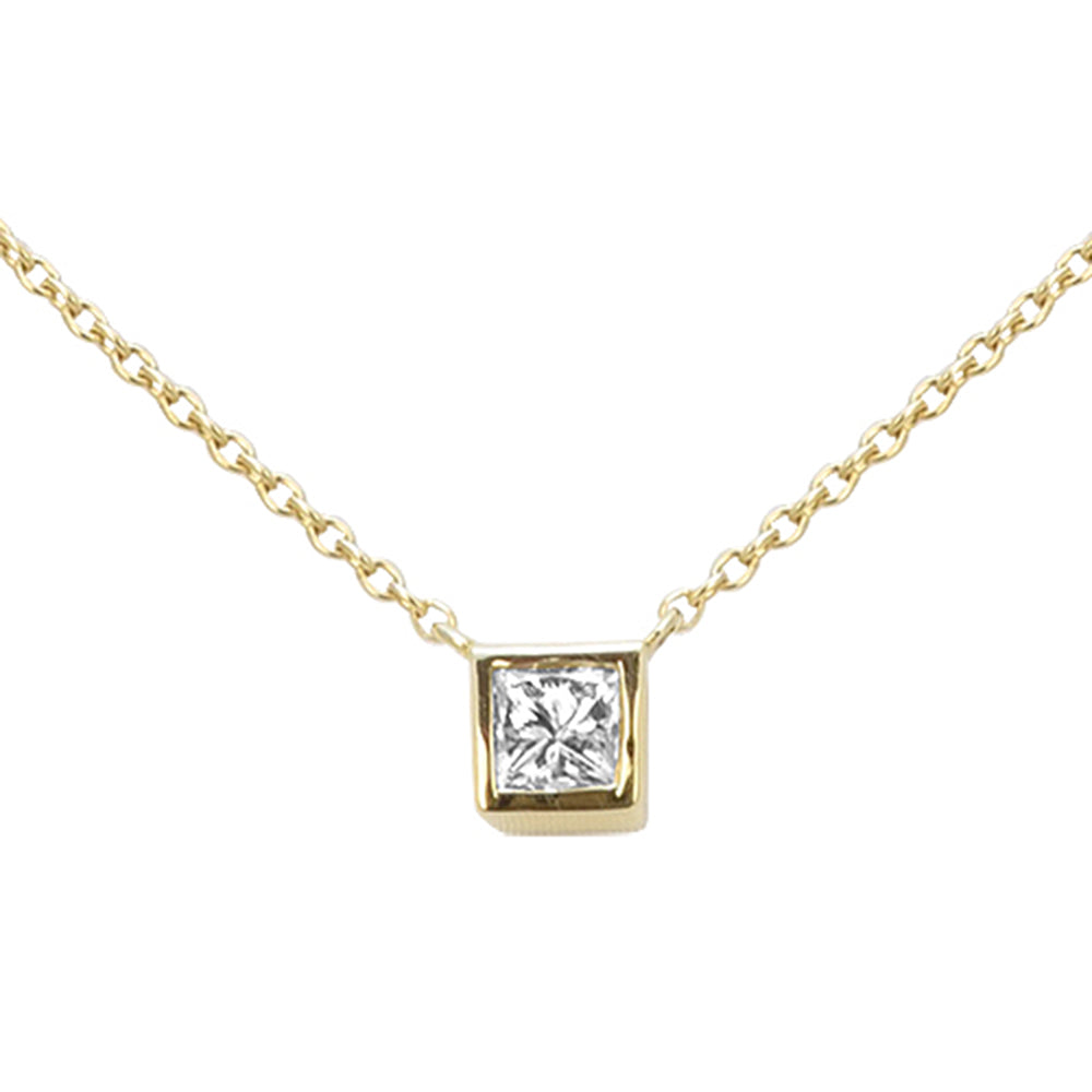 SPECIAL! .18ct G SI 14kt Yellow Gold Bezel Set Princess Cut Diamond Solitaire Pendant Necklace 16+2" Ext.