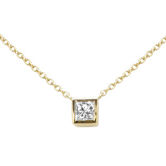 SPECIAL! .18ct G SI 14kt Yellow Gold Bezel Set Princess Cut Diamond Solitaire Pendant Necklace 16+2" Ext.