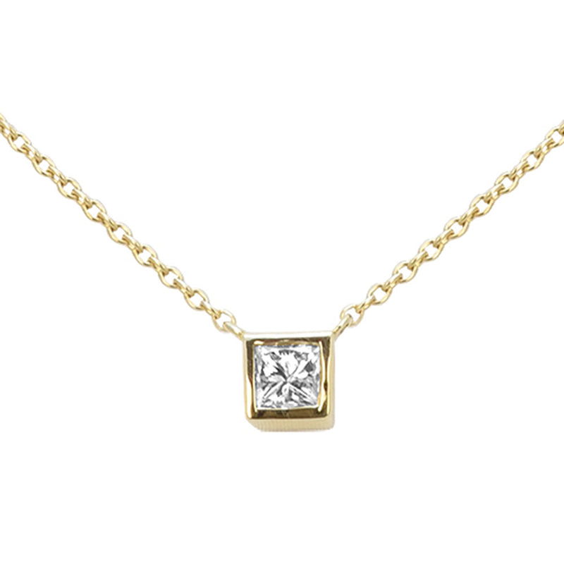 SPECIAL! .18ct G SI 14kt Yellow Gold Bezel Set Princess Cut Diamond Solitaire Pendant Necklace 16+2" Ext.