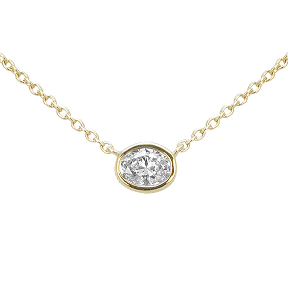 SPECIAL! .19ct G SI 14kt Yellow Gold Bezel Set Oval Diamond Solitaire Pendant Necklace 16+2" Ext.