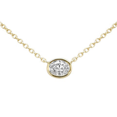 SPECIAL! .19ct G SI 14kt Yellow Gold Bezel Set Oval Diamond Solitaire Pendant Necklace 16+2" Ext.