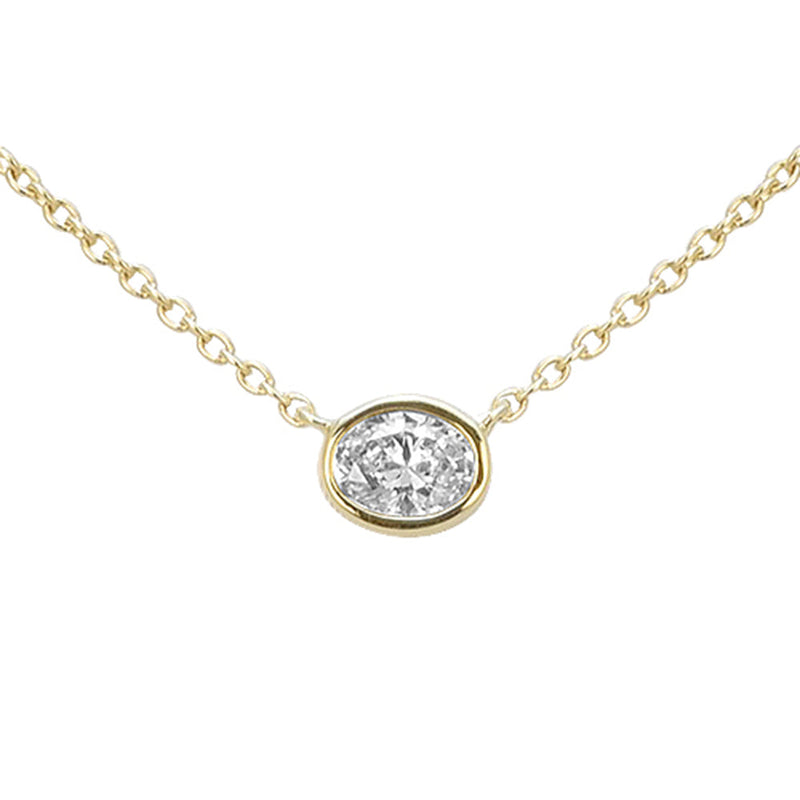SPECIAL! .19ct G SI 14kt Yellow Gold Bezel Set Oval Diamond Solitaire Pendant Necklace 16+2" Ext.
