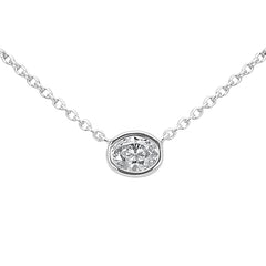 SPECIAL! .19ct G SI 14kt White Gold Bezel Set Oval Diamond Solitaire Pendant Necklace 16+2" Ext.
