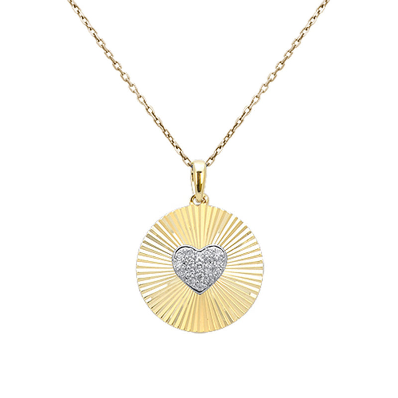SPECIAL! .15ct G SI 14kt Yellow Gold Diamond Heart Shape Medallion Pendant Necklace 18"