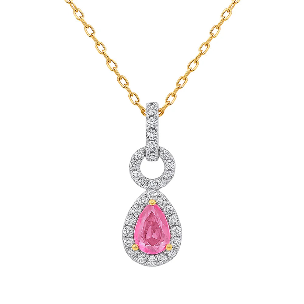 SPECIAL! .49ct G SI 14kt Yellow Gold Diamond & Pink Sapphire Pear Shape Drop Pendant  18"