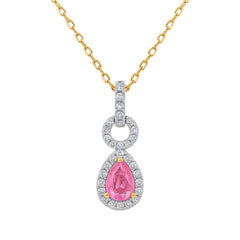 SPECIAL! .49ct G SI 14kt Yellow Gold Diamond & Pink Sapphire Pear Shape Drop Pendant  18"