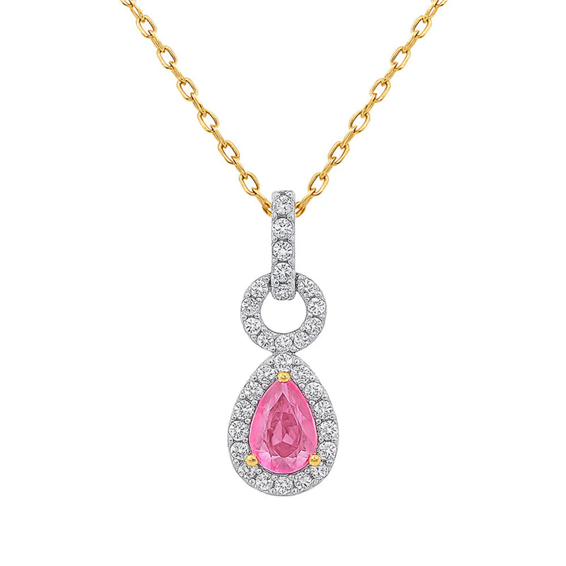 SPECIAL! .49ct G SI 14kt Yellow Gold Diamond & Pink Sapphire Pear Shape Drop Pendant  18"