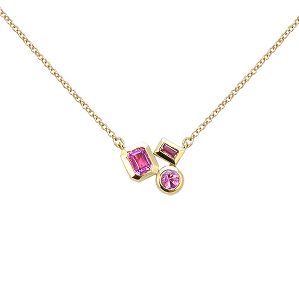 SPECIAL! .37ct G SI 14kt Yellow Gold Bezel Set Pink Sapphire Multi Shape Pendant Necklace
