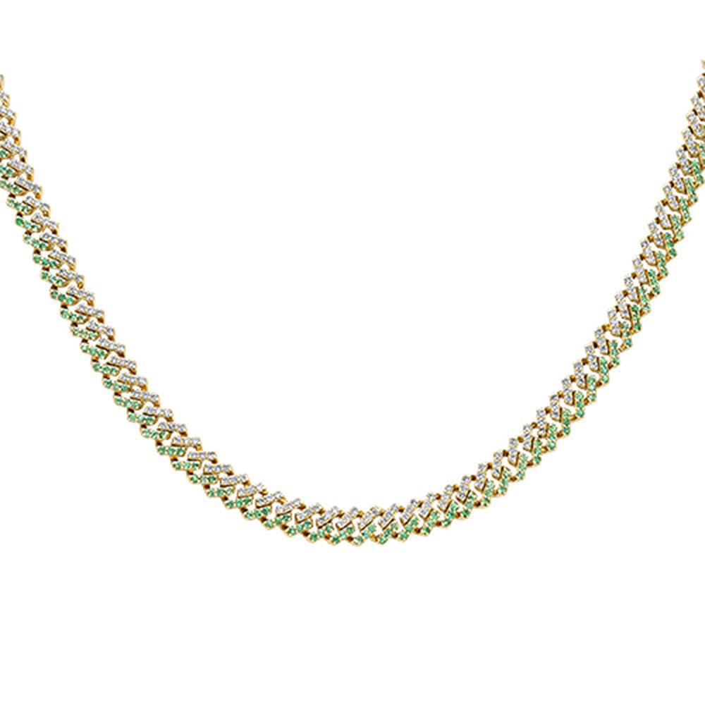 SPECIAL! 9.47ct G SI 14kt Yellow Gold 7MM Round Diamond & Emerald Square Cuban 22" Long