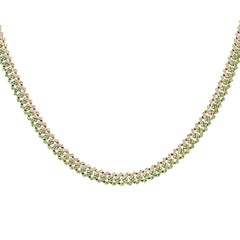 SPECIAL! 9.47ct G SI 14kt Yellow Gold 7MM Round Diamond & Emerald Square Cuban 22" Long