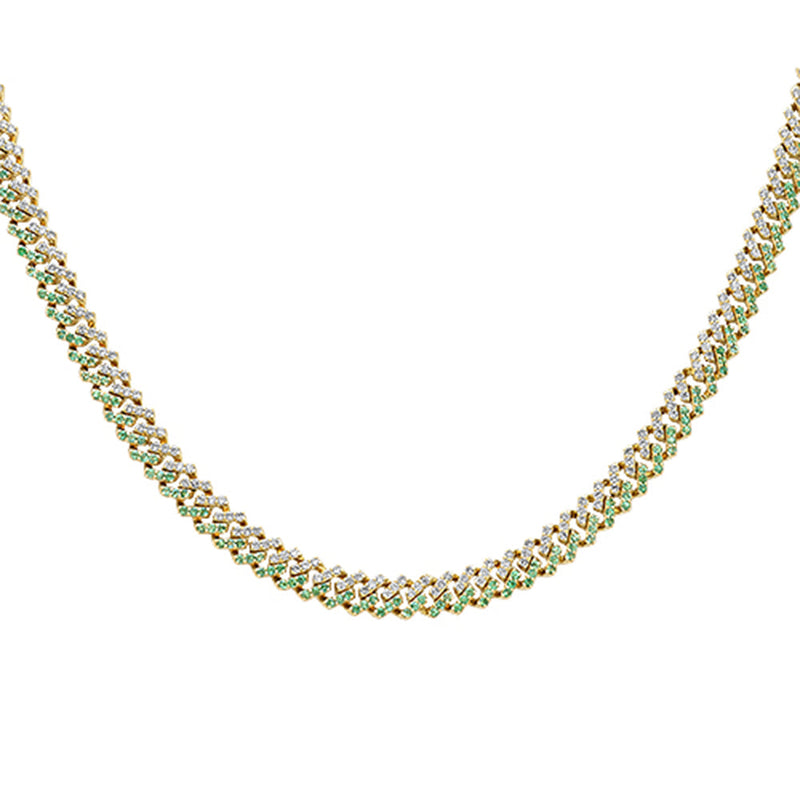 SPECIAL! 9.47ct G SI 14kt Yellow Gold 7MM Round Diamond & Emerald Square Cuban 22" Long