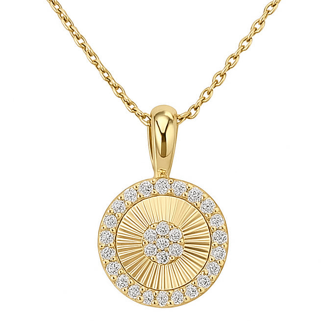 SPECIAL!.20ct G SI 14kt Yellow Gold Diamond Disc Medallion Pendant Necklace 18" Long