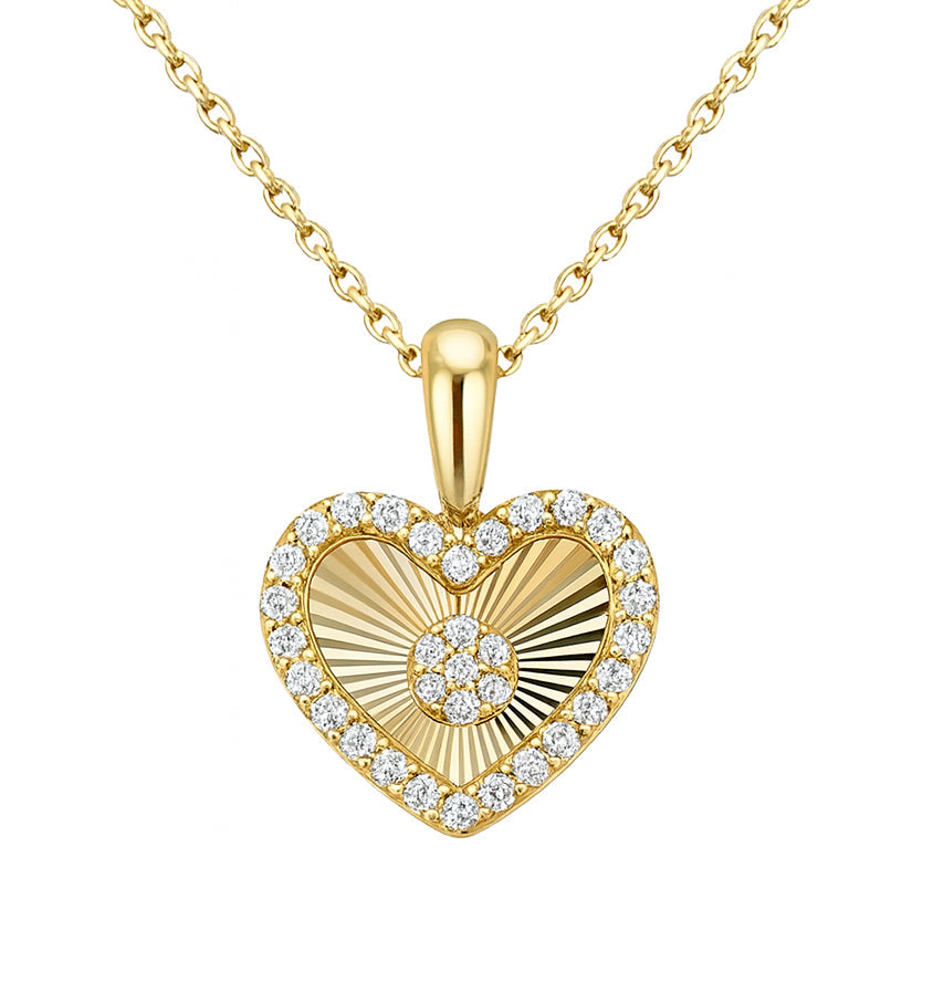 SPECIAL!.24ct G SI 14kt Yellow Gold Diamond Heart Shape Disc Medallion Pendant Necklace  18" Long