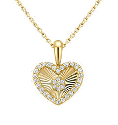 SPECIAL!.24ct G SI 14kt Yellow Gold Diamond Heart Shape Disc Medallion Pendant Necklace  18" Long