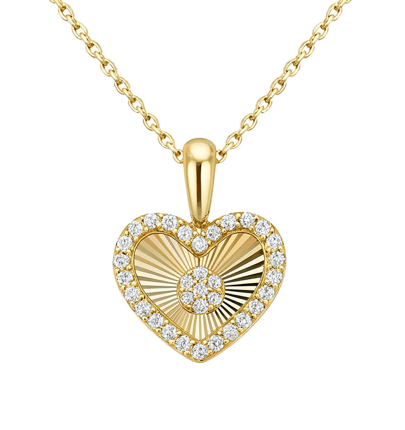 SPECIAL!.24ct G SI 14kt Yellow Gold Diamond Heart Shape Disc Medallion Pendant Necklace  18" Long