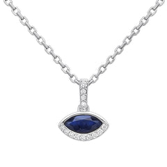 SPECIAL! .42ct G SI 14kt White Gold Diamond & Blue Sapphire Gemstone Evil Eye Pendant 18" Long