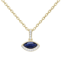 SPECIAL! .42ct G SI 14kt Yellow Gold Diamond & Blue Sapphire Gemstone Evil Eye Pendant 18" Long