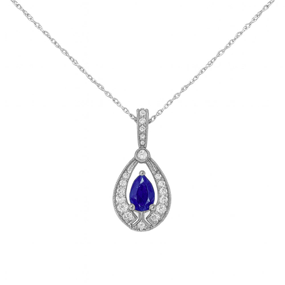 SPECIAL! .64ct G SI 14kt White Gold Diamond & Blue Sapphire Gemstone Pendant Necklace 18" Long