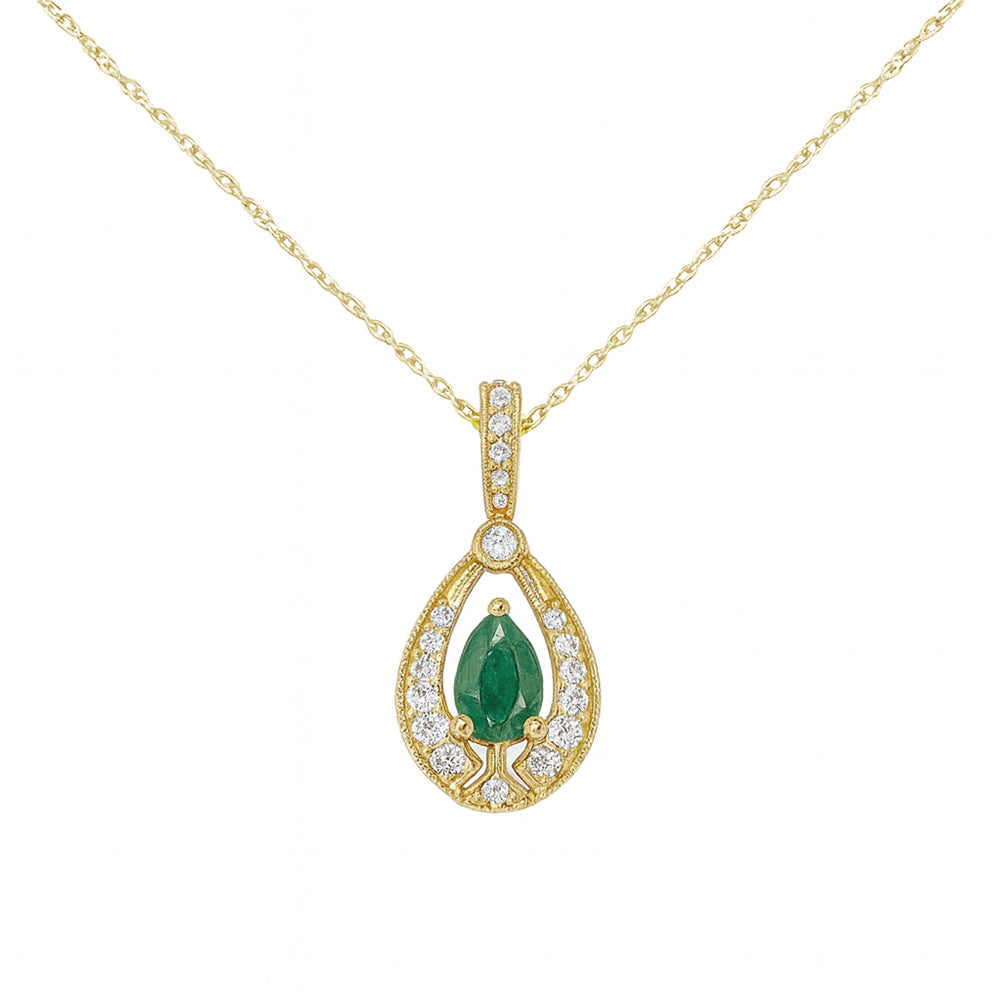 SPECIAL! .52ct G SI 14kt Yellow Gold Diamond & Emerald Gemstone Pendant Necklace 18" Long