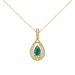 SPECIAL! .52ct G SI 14kt Yellow Gold Diamond & Emerald Gemstone Pendant Necklace 18" Long