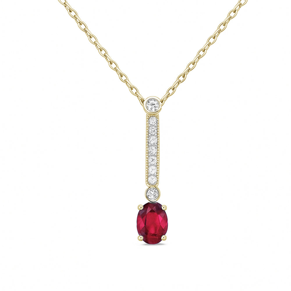 SPECIAL! .99ct G SI 14kt Yellow Gold Diamond & Ruby Gemstone Pendant Necklace 18" Long