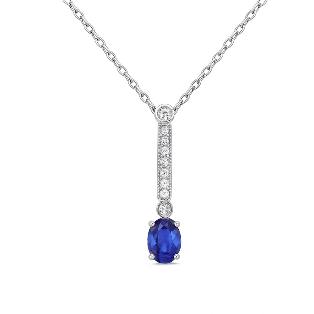 SPECIAL! 1.11ct G SI 14kt White Gold Diamond & Blue Sapphire Gemstone Pendant Necklace 18" Long