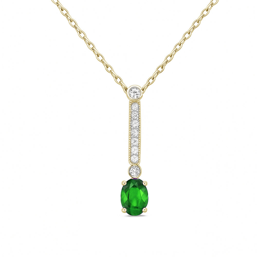 SPECIAL! .82ct G SI 14kt Yellow Gold Diamond & Emerald Gemstone Pendant Necklace 18" Long