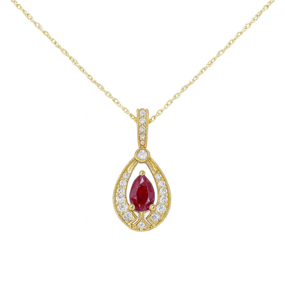 SPECIAL! .57ct G SI 14kt Yellow Gold Diamond & Ruby Gemstone Pendant Necklace 18" Long