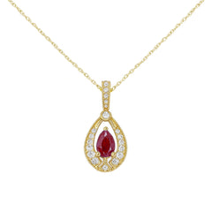 SPECIAL! .57ct G SI 14kt Yellow Gold Diamond & Ruby Gemstone Pendant Necklace 18" Long