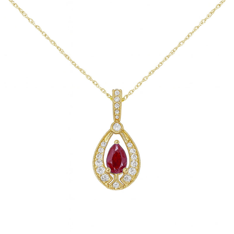SPECIAL! .57ct G SI 14kt Yellow Gold Diamond & Ruby Gemstone Pendant Necklace 18" Long