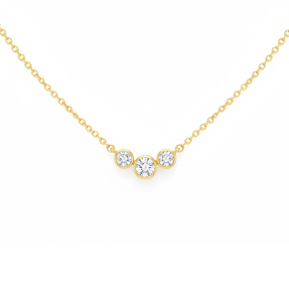 SPECIAL! .40ct G SI 14kt Yellow Gold Three Bezel Set Round Diamond Pendant Necklace 18" Long