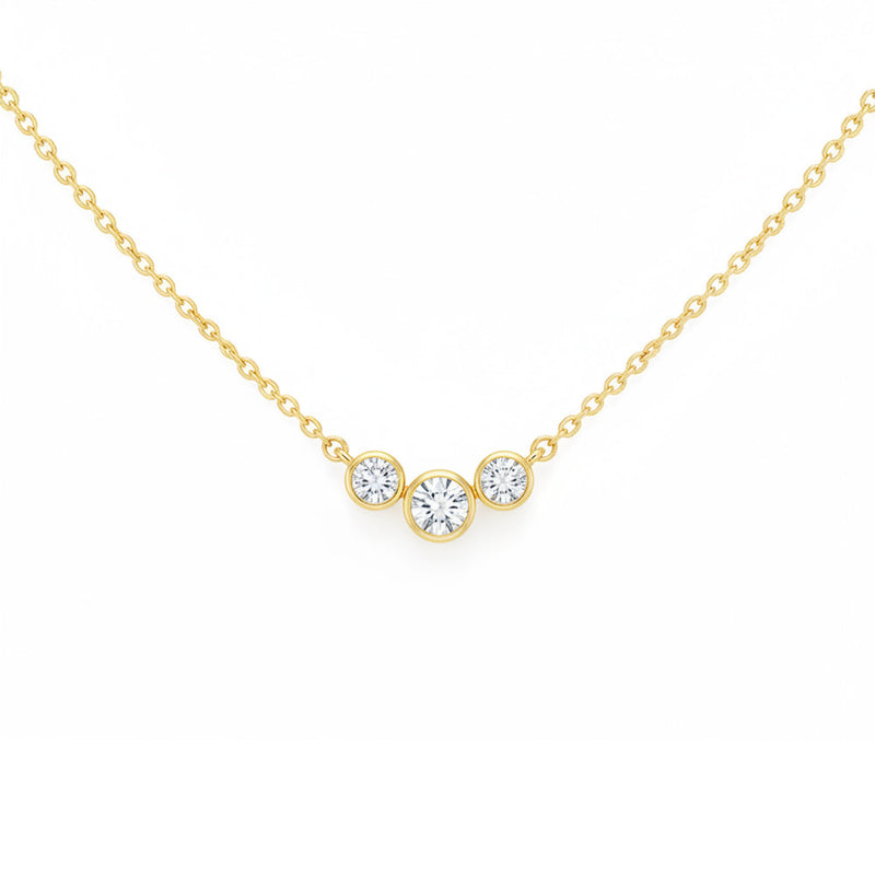 SPECIAL! .40ct G SI 14kt Yellow Gold Three Bezel Set Round Diamond Pendant Necklace 18" Long