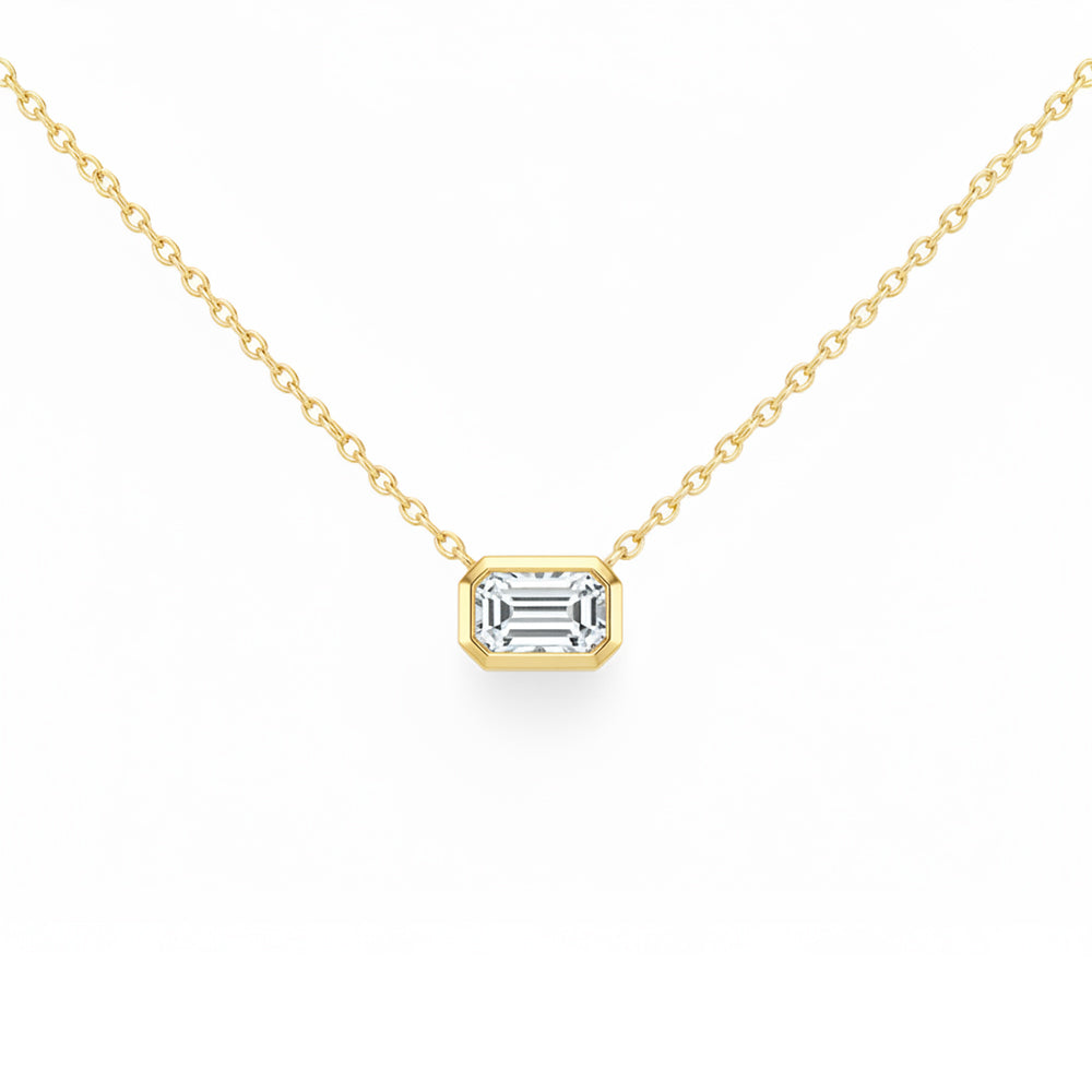 SPECIAL! .2ct G SI 14kt Yellow Gold Emerald Diamond Bezel Set Pendant Necklace 16"+2" Long