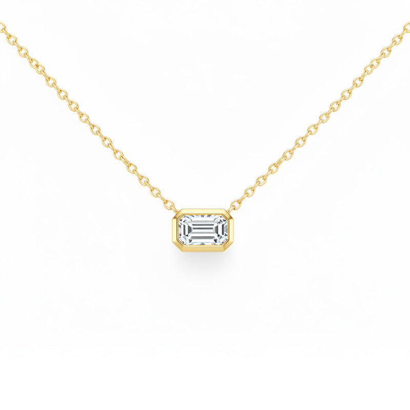 SPECIAL! .2ct G SI 14kt Yellow Gold Emerald Diamond Bezel Set Pendant Necklace 16"+2" Long