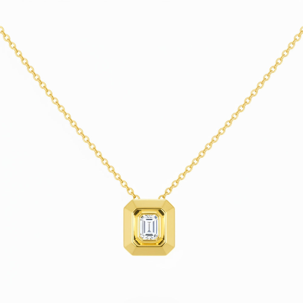 SPECIAL! .15ct G SI 14kt Yellow Gold Modern Emerald Cut Diamond Bezel Set Pendant Necklace 16+2" Long