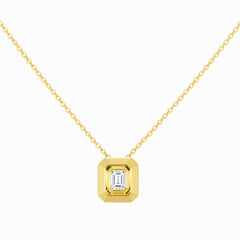 SPECIAL! .15ct G SI 14kt Yellow Gold Modern Emerald Cut Diamond Bezel Set Pendant Necklace 16+2" Long