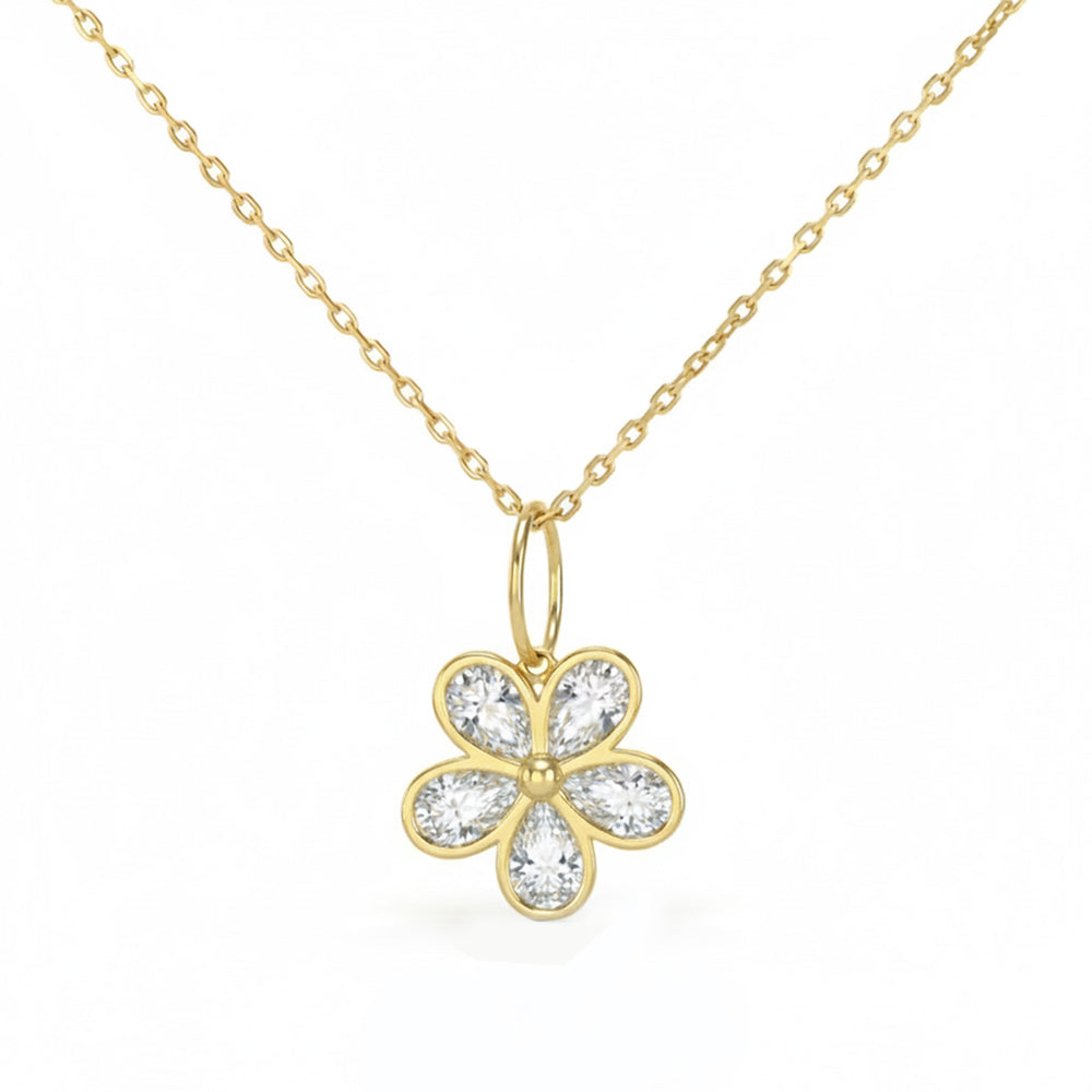 SPECIAL! .73ct G SI 14kt Yellow Gold Diamond Flower Shape Bezel Set Pendant Necklace 18" Long