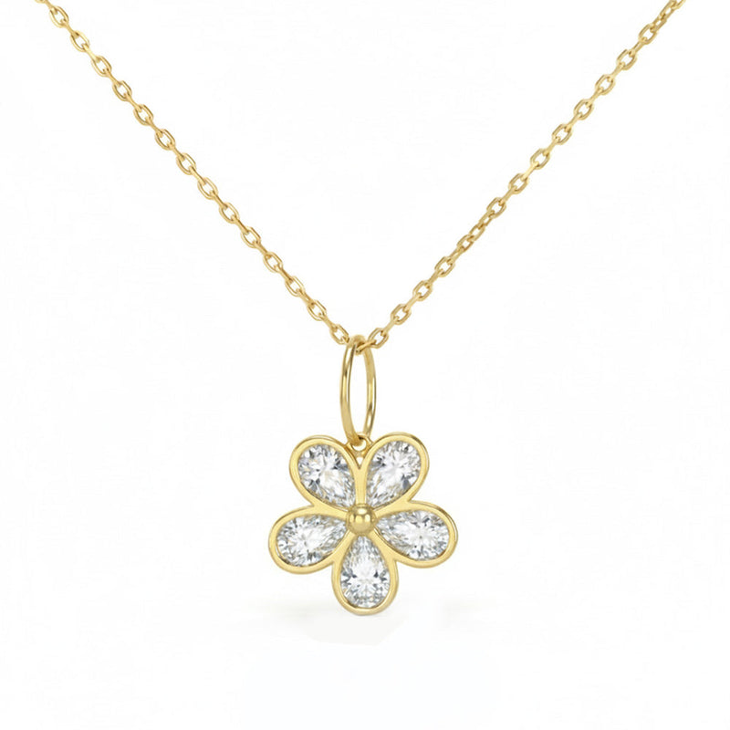 SPECIAL! .73ct G SI 14kt Yellow Gold Diamond Flower Shape Bezel Set Pendant Necklace 18" Long