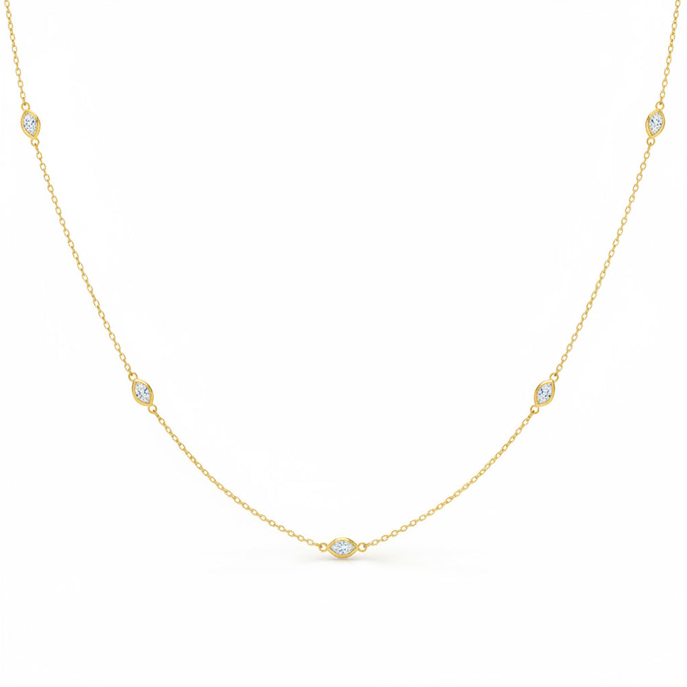 SPECIAL! .26ct G SI 14kt Yellow Gold Marquise Diamond Bezel Set Station Pendant Necklace 16+2" Long