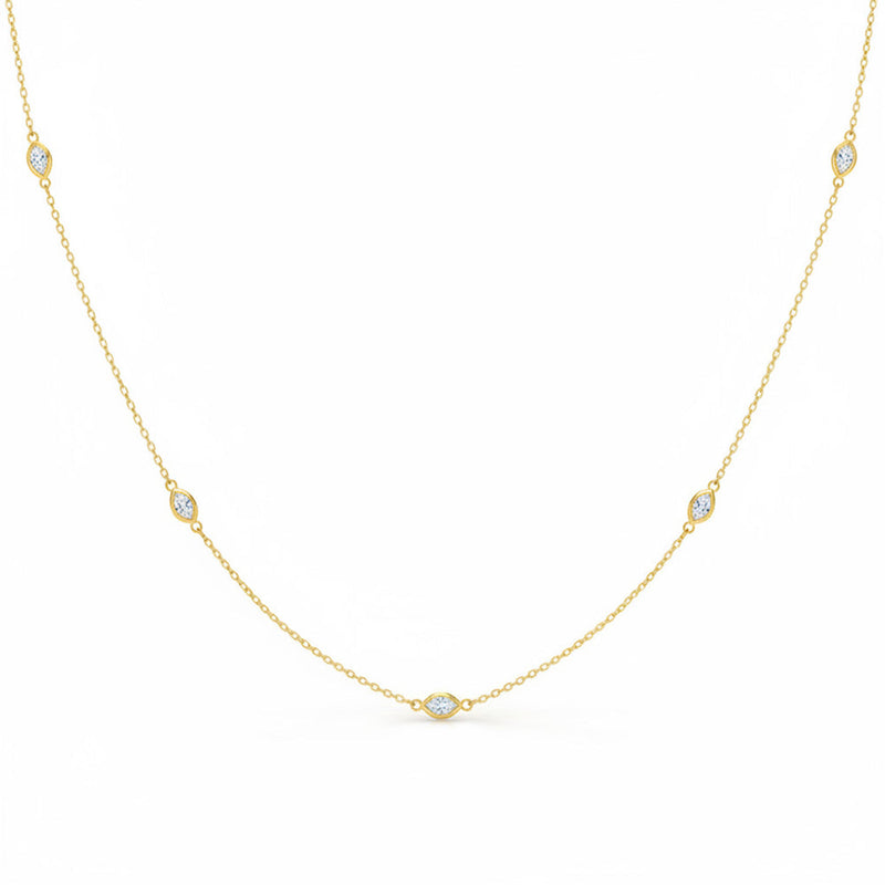 SPECIAL! .26ct G SI 14kt Yellow Gold Marquise Diamond Bezel Set Station Pendant Necklace 16+2" Long