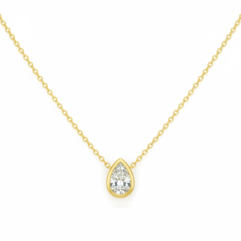 SPECIAL! .25ct G SI 14kt Yellow Gold Pear Cut Diamond Bezel Set Pendant Necklace 16+2" Long