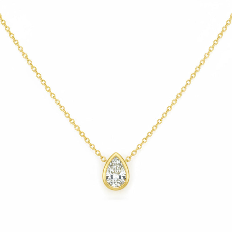 SPECIAL! .25ct G SI 14kt Yellow Gold Pear Cut Diamond Bezel Set Pendant Necklace 16+2" Long