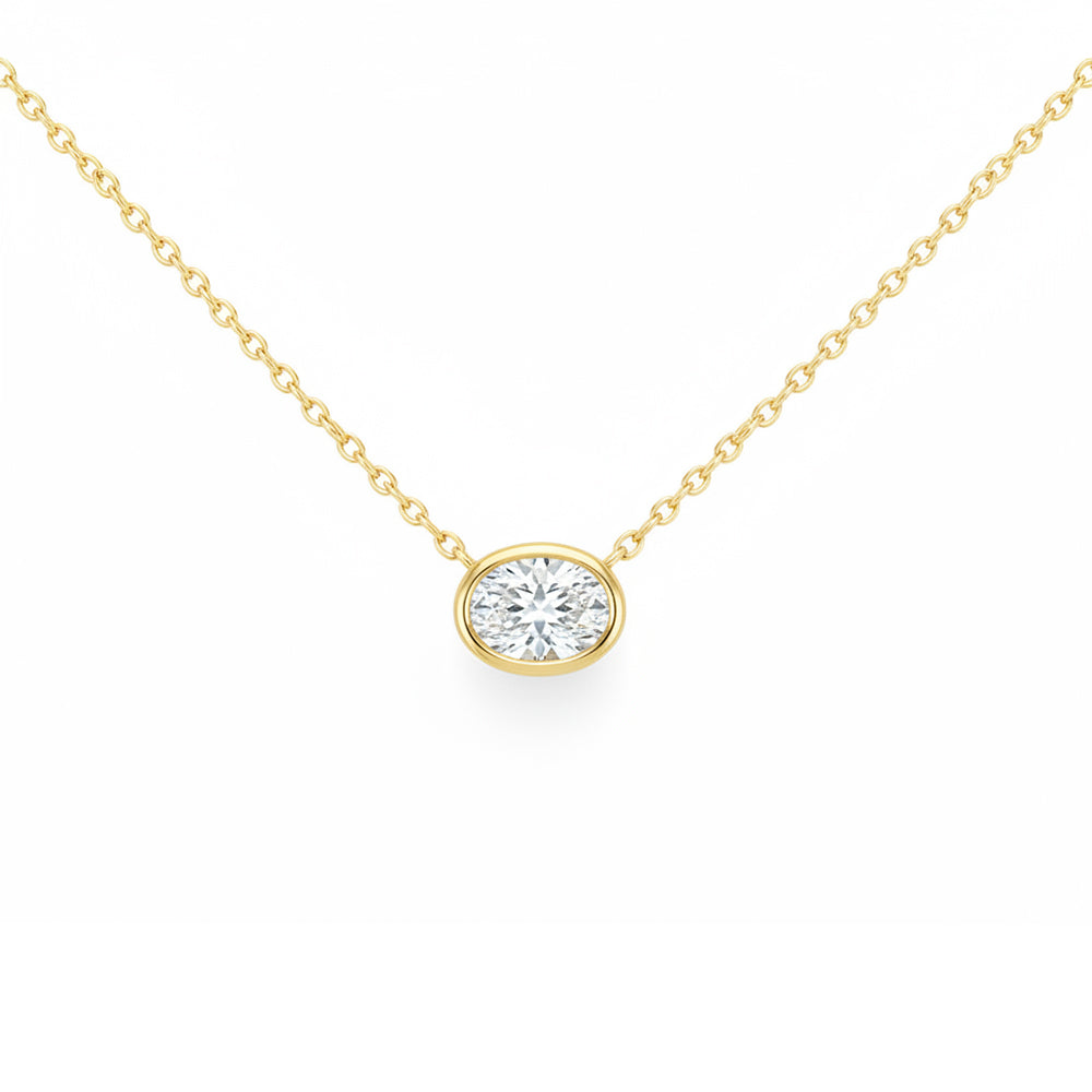 SPECIAL! .22ct G SI 14kt Yellow Gold Oval Diamond Bezel Set Pendant Necklace 16"+2" Long