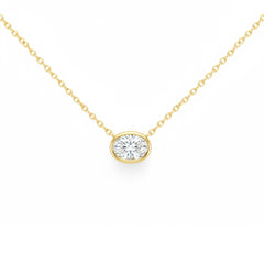SPECIAL! .22ct G SI 14kt Yellow Gold Oval Diamond Bezel Set Pendant Necklace 16"+2" Long