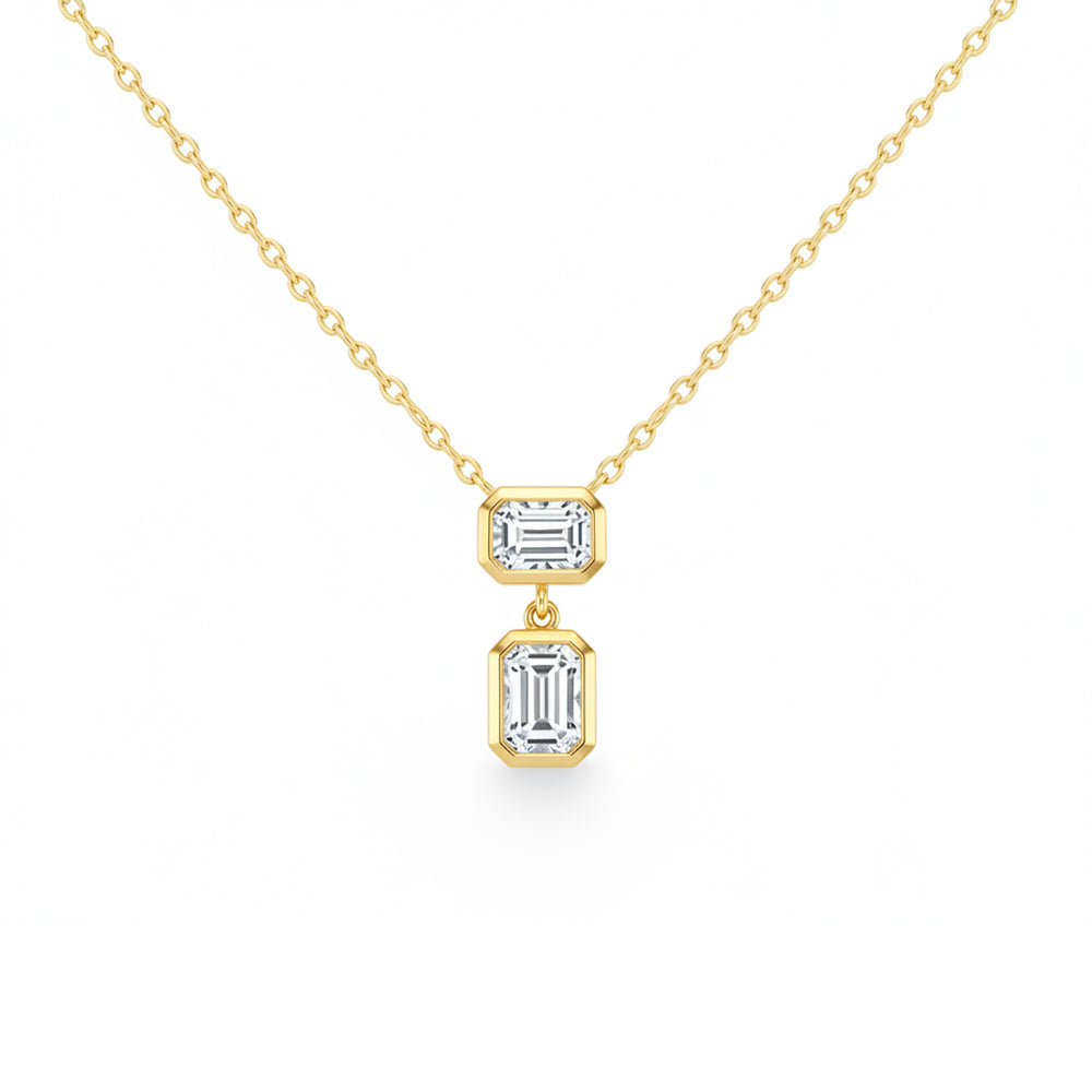 SPECIAL! .3ct G SI 14kt Yellow Gold Emerald Cut Diamond Drop Pendant Necklace 16"+2" Long