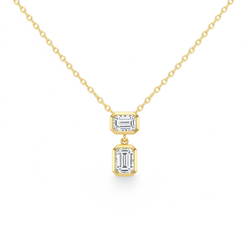 SPECIAL! .3ct G SI 14kt Yellow Gold Emerald Cut Diamond Drop Pendant Necklace 16"+2" Long