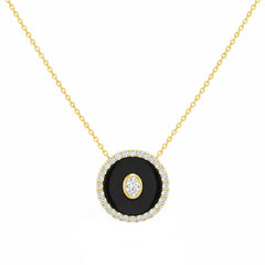 SPECIAL! .30ct G SI 14kt Yellow Gold Oval Diamond Onyx Inlay Pendant Necklace 16+2" Long