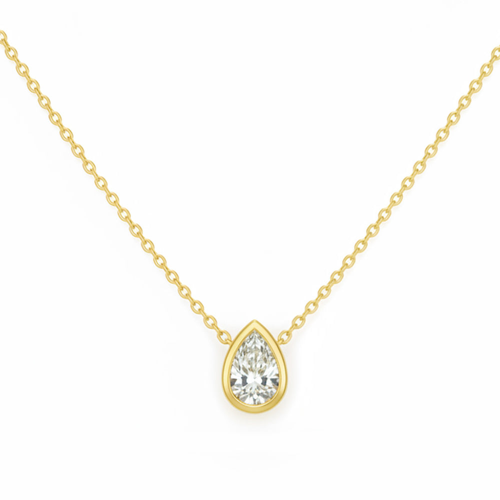 SPECIAL! .21ct G SI 14kt Yellow Gold Pear Shape Diamond Bezel Set Pendant Necklace 16+2" Long